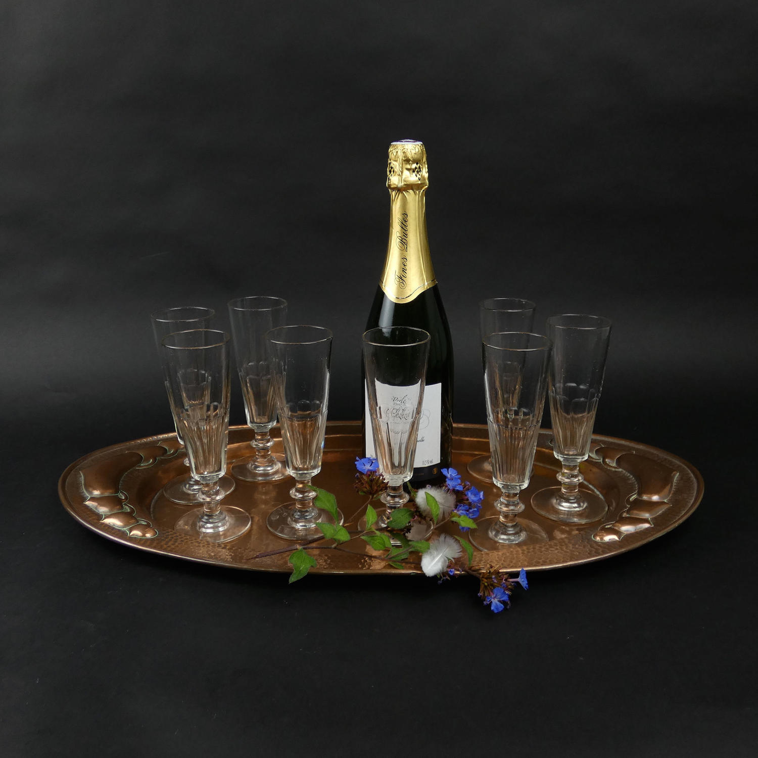 8 French Crystal Champagne Flutes