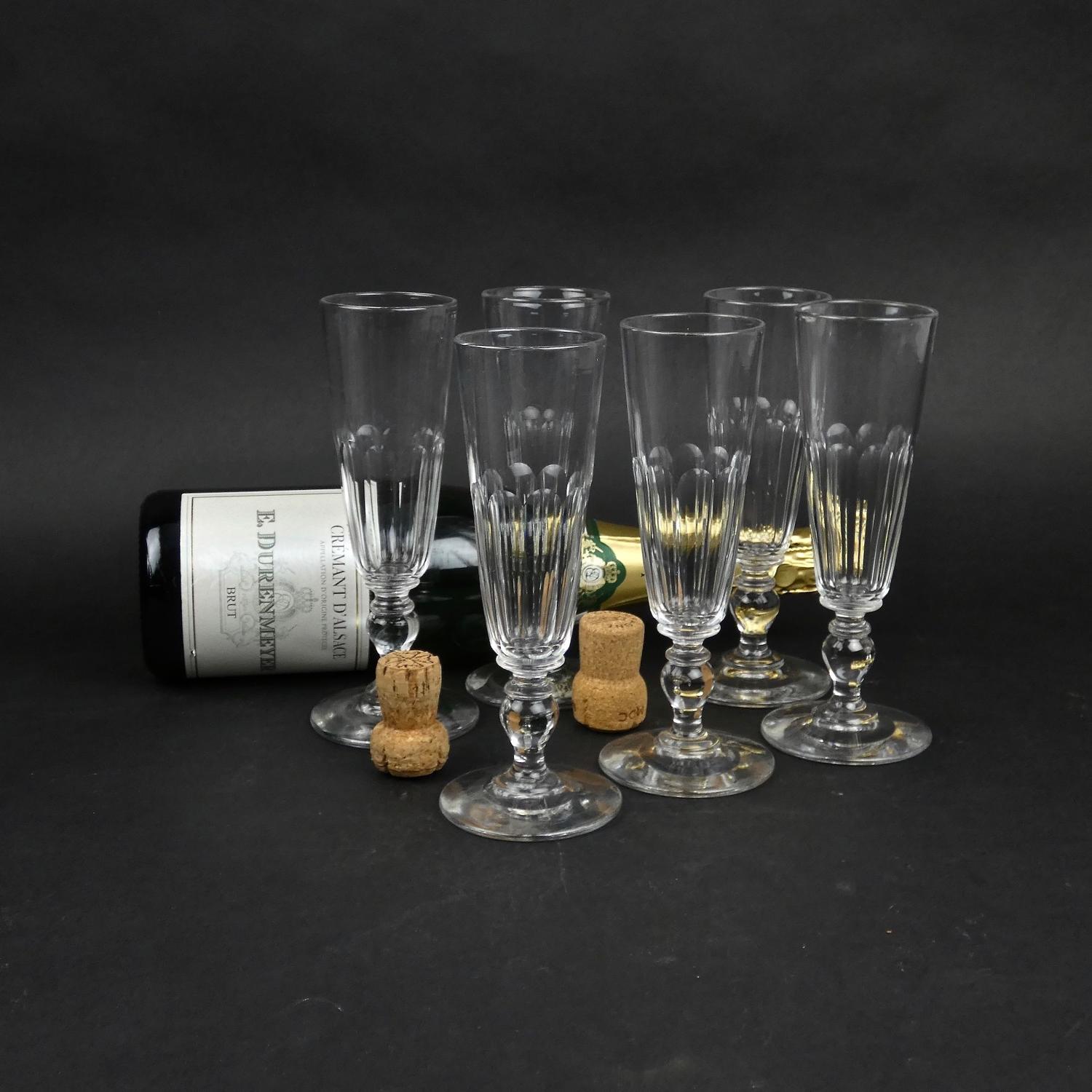 6 French crystal champagne flutes