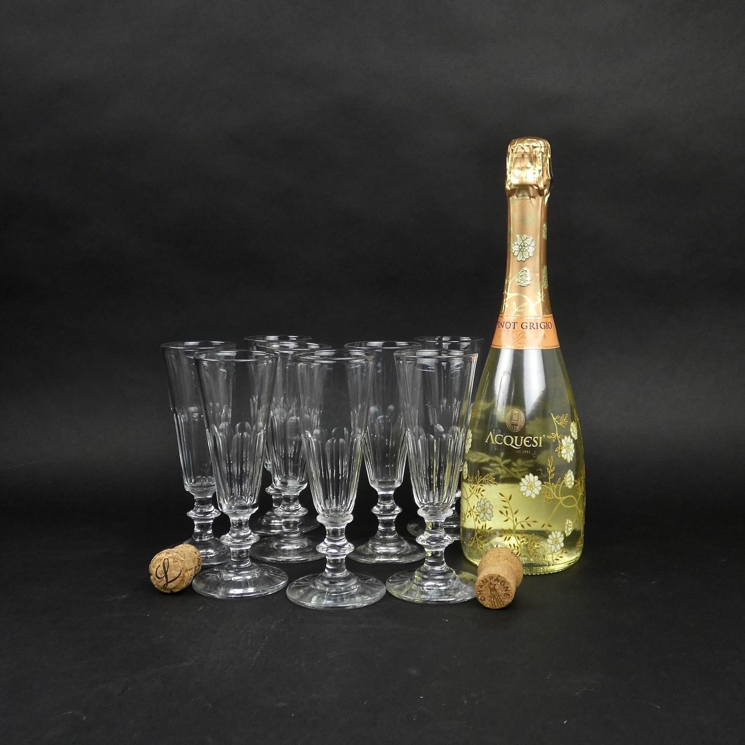 8 French crystal champagne flutes