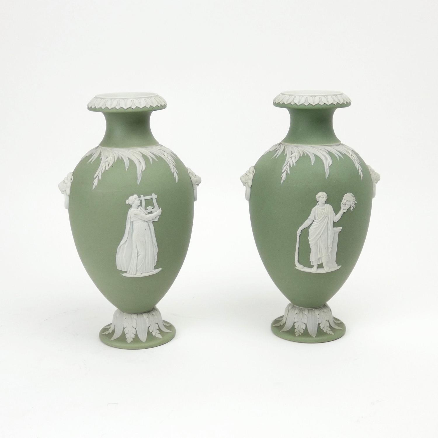 Fine pair of green jasper vases.