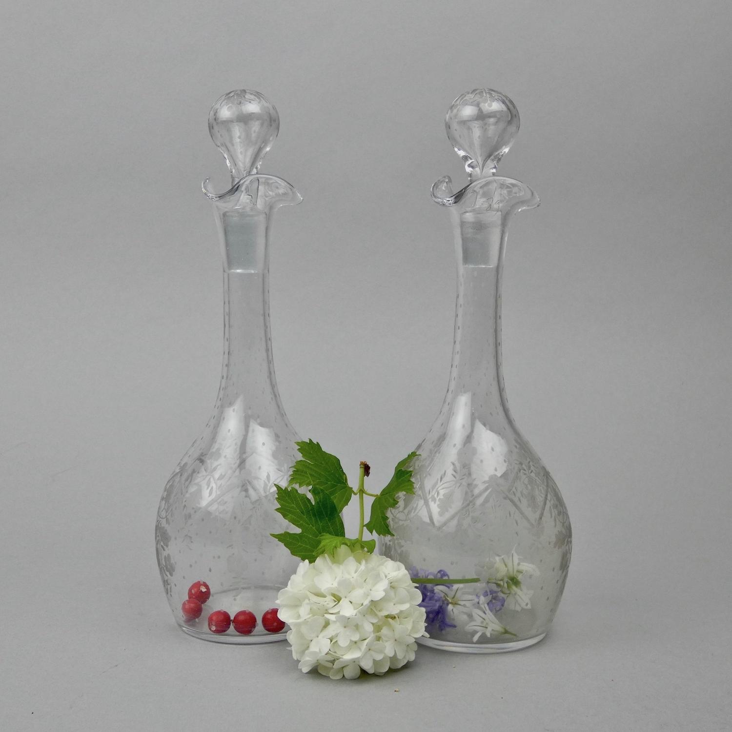 Pair of small, French glass decanters