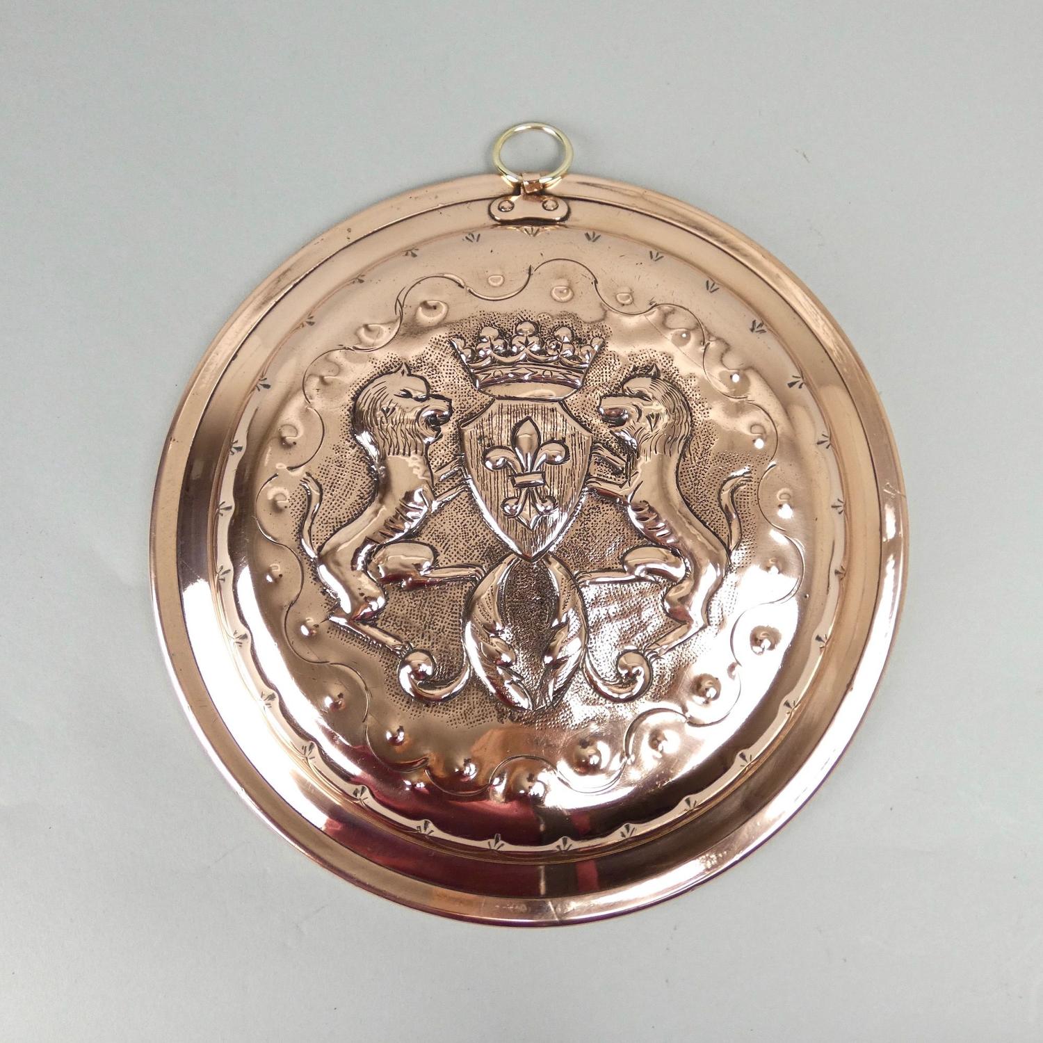 Rare French copper dish with coat of arms