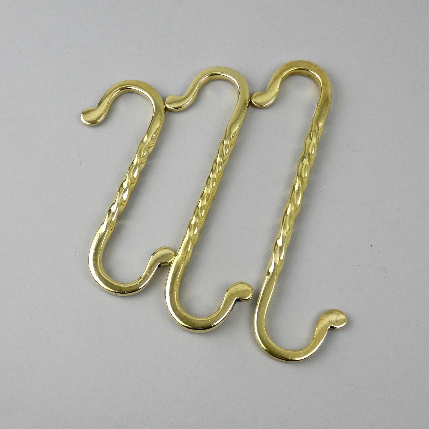 Set of 3 brass 'S' hooks