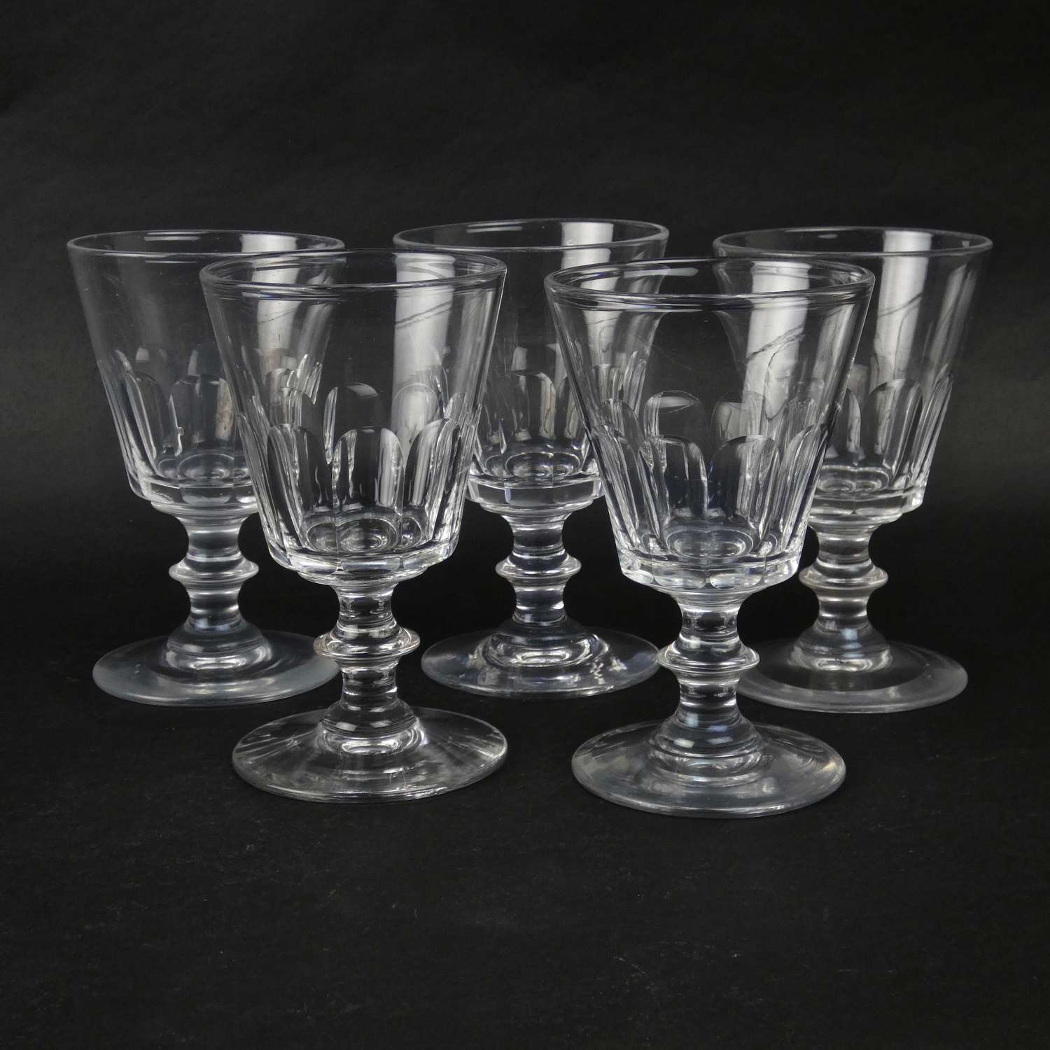 5 heavy, French crystal wine glasses
