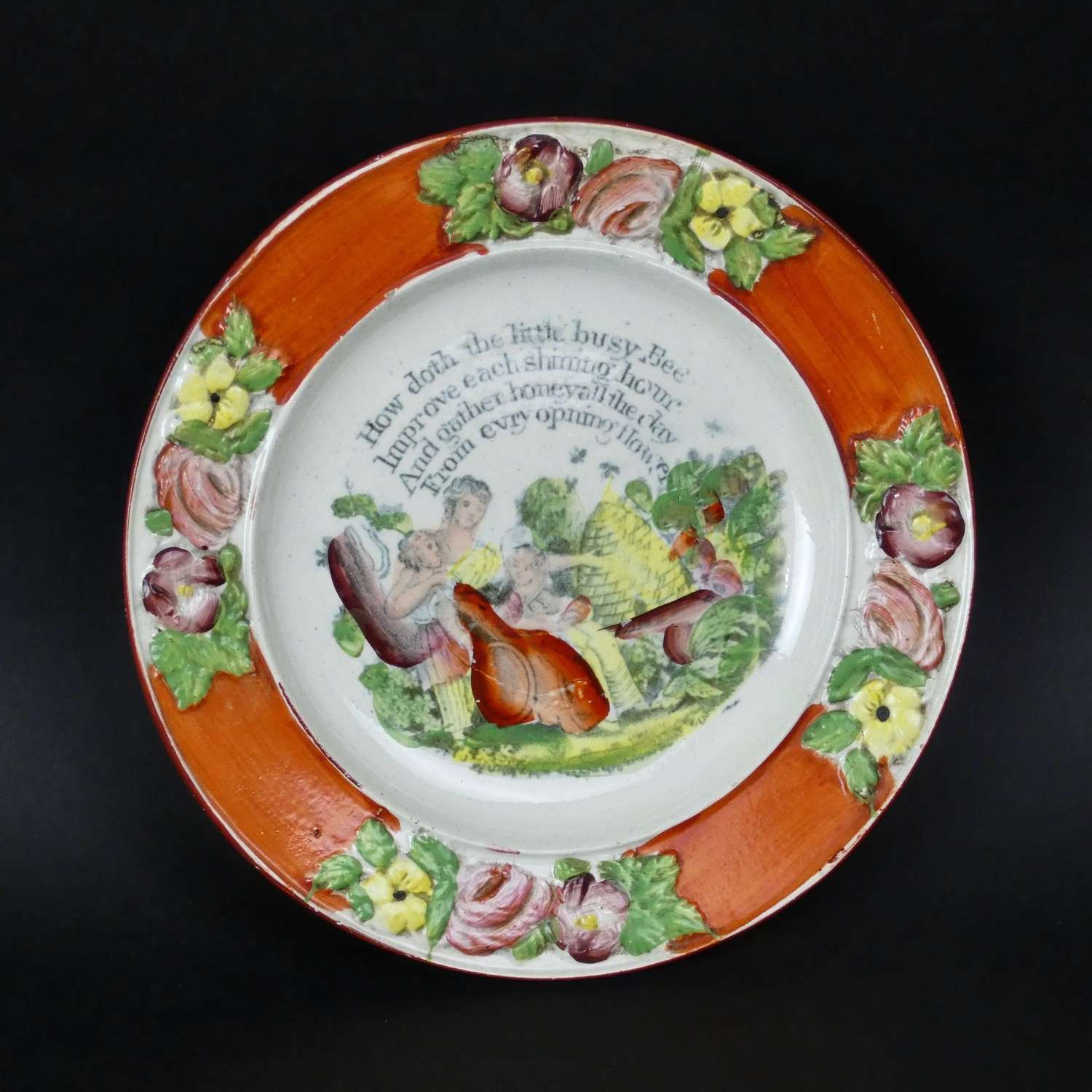 Creamware child's plate with verse about bees