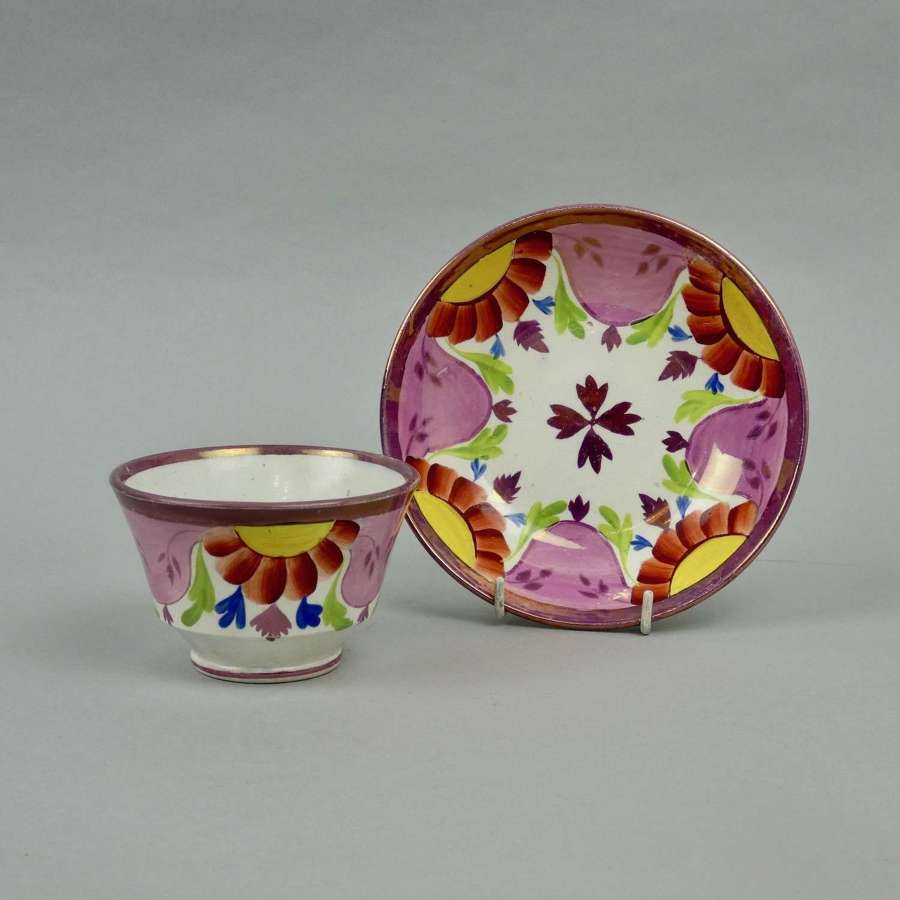 Enoch Wood lustre tea bowl & saucer