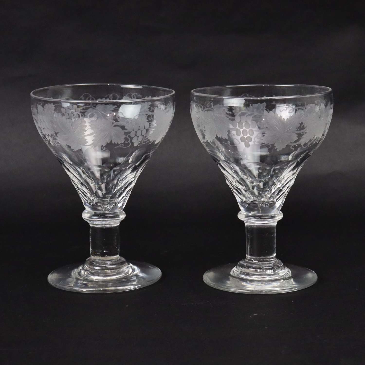 Pair of engraved, crystal rummers