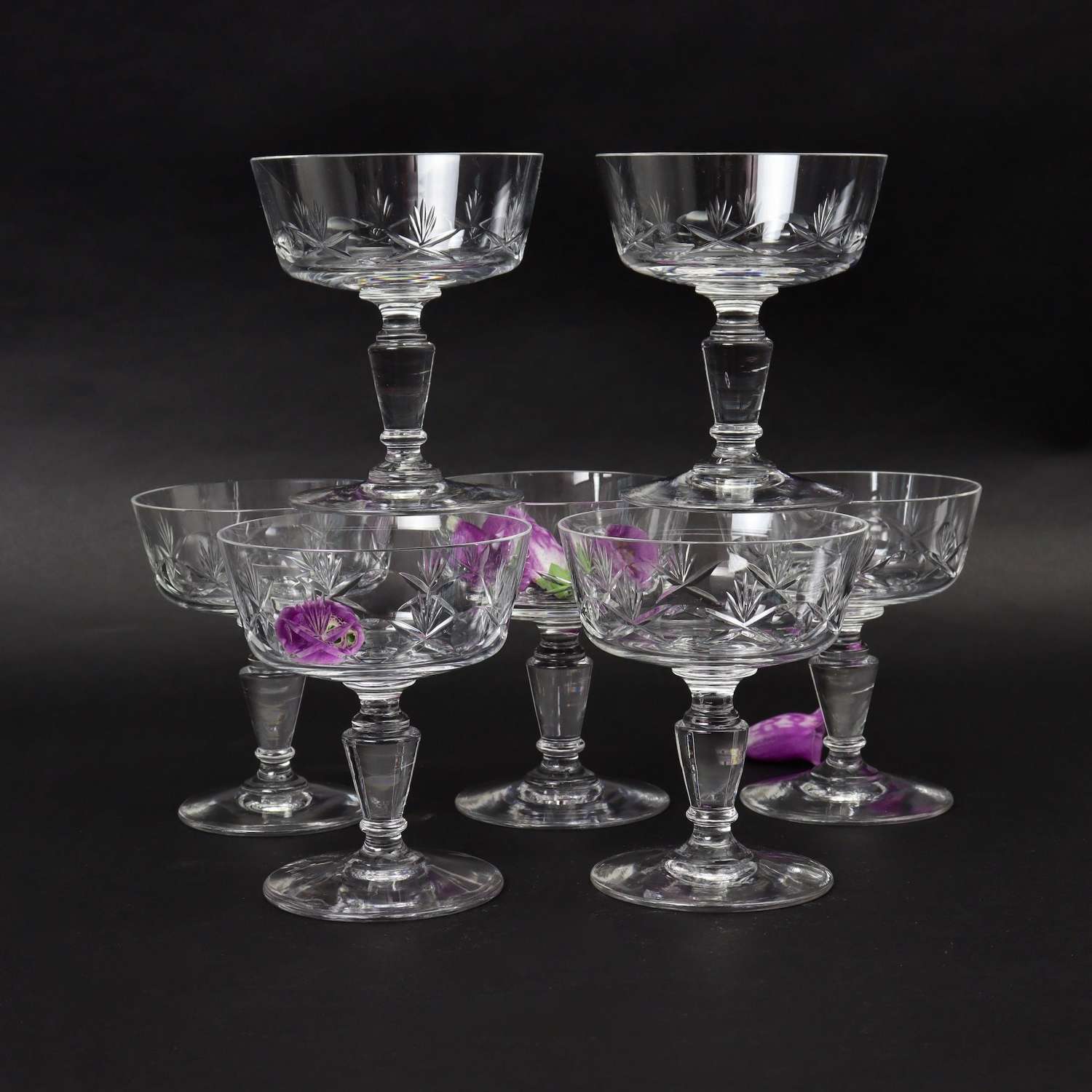 Set of 7 Crystal Champagne Coupes
