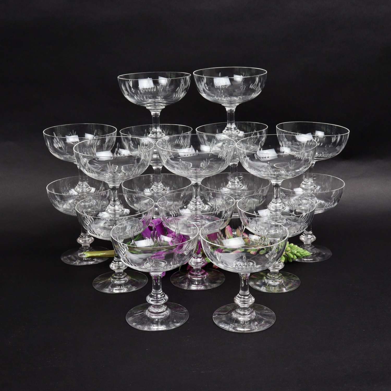 Set of 18 Crystal Champagne Coupes