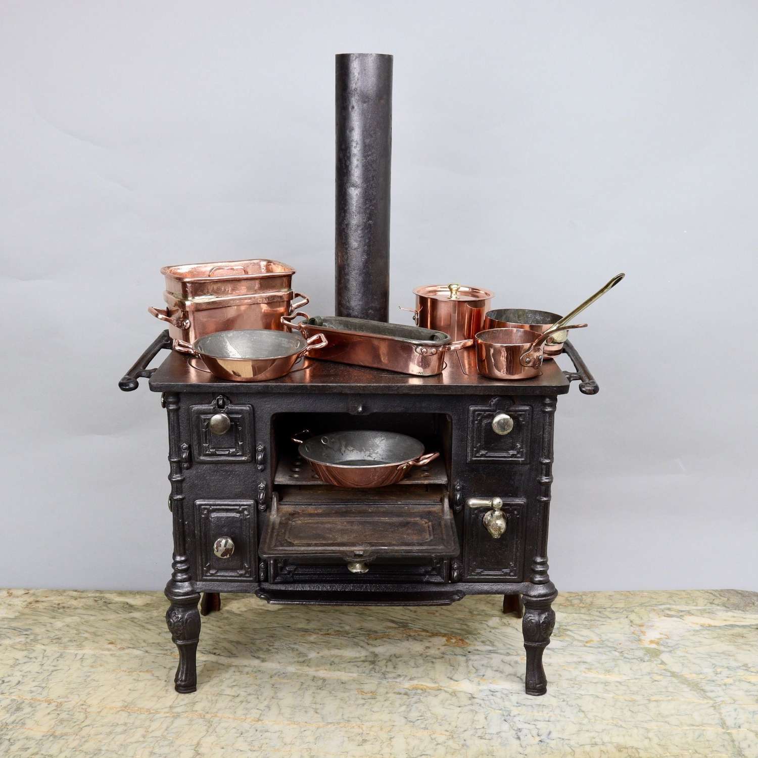 Miniature Cast Iron Stove & Copperware
