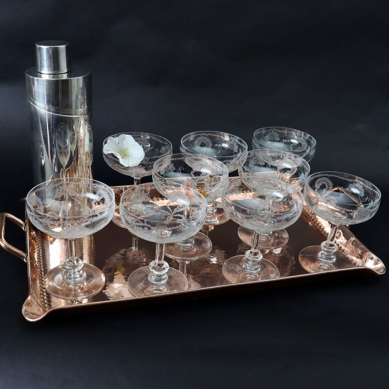 Set of 9 Crystal Champagne Coupes