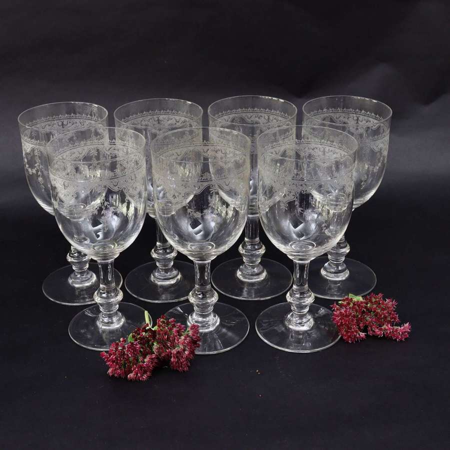 Set of 7 Engraved Crystal Glasses