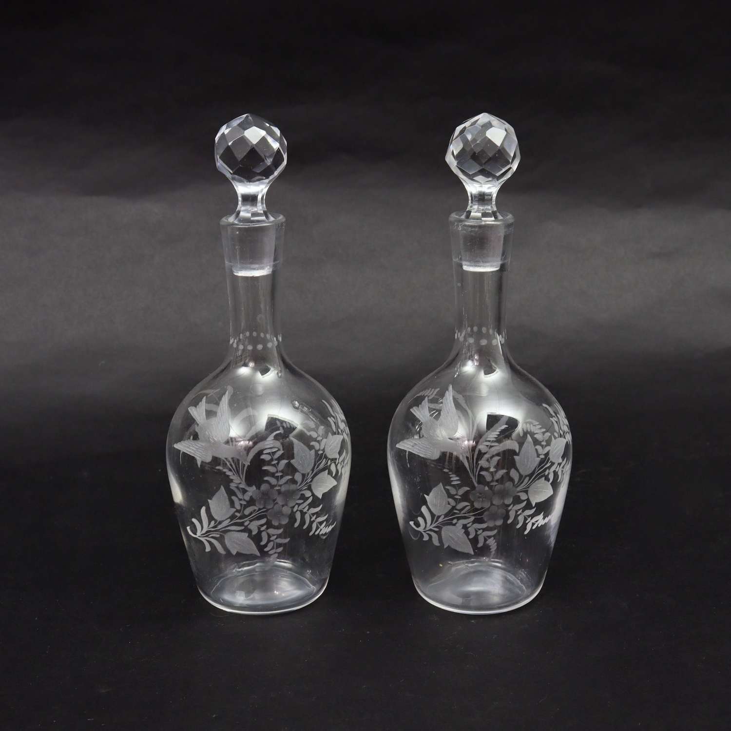Pair of Etched Crystal Liqueur Decanters