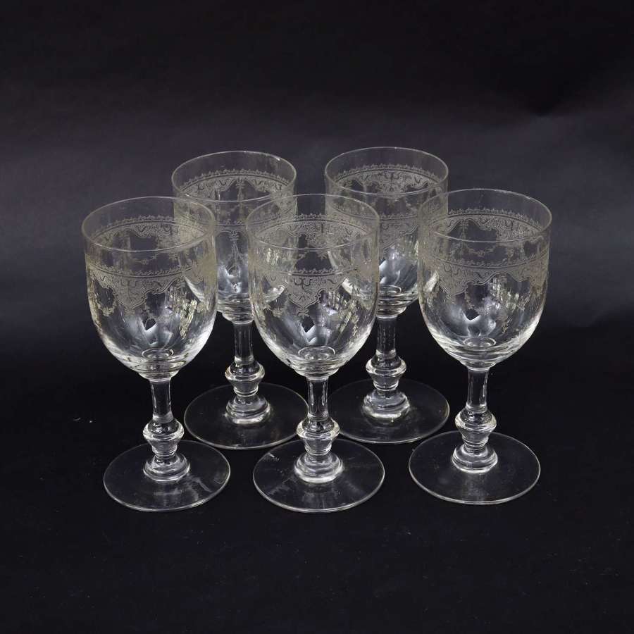 Five, Arts Nouveau Crystal Sherry Glasses