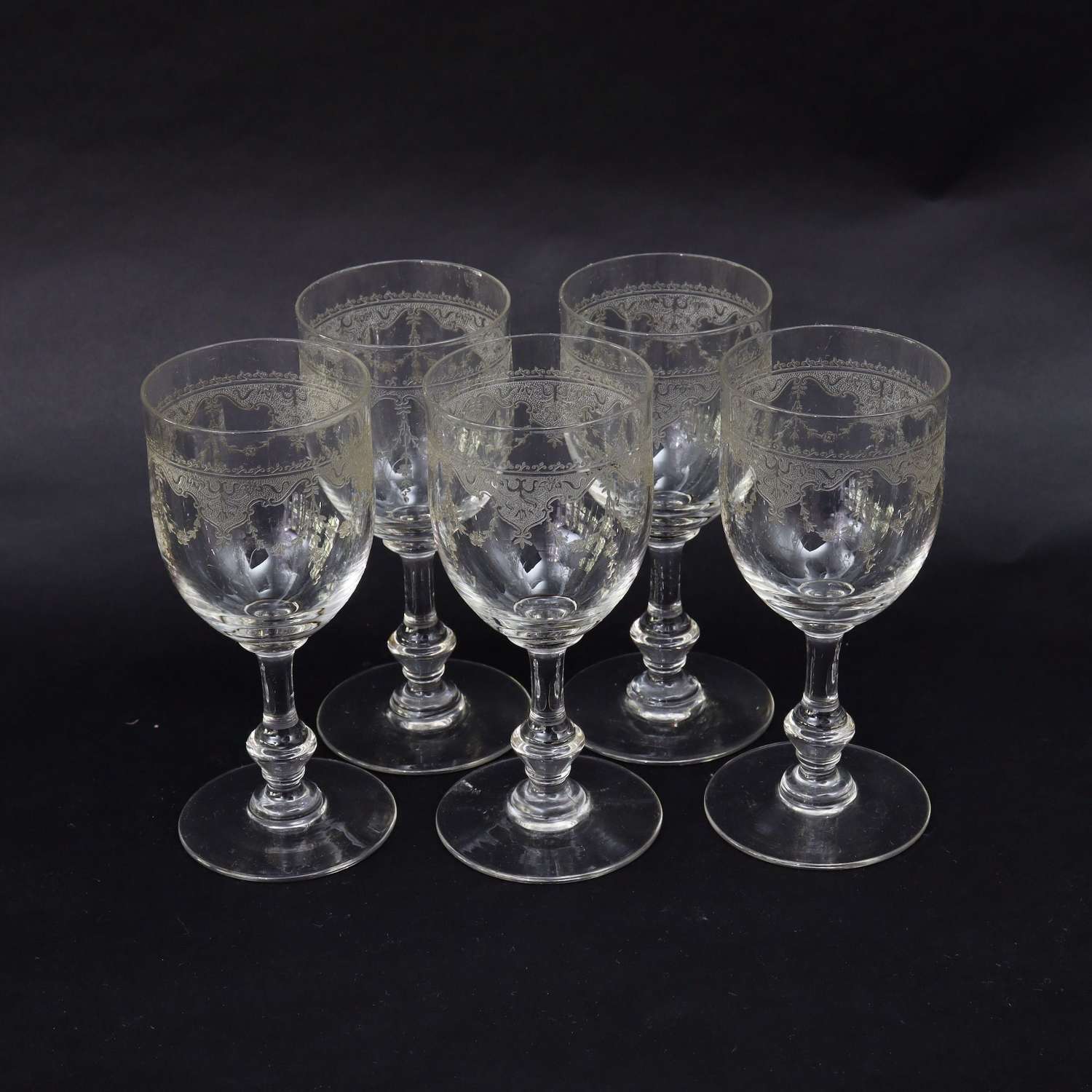 Five, Arts Nouveau Crystal Sherry Glasses