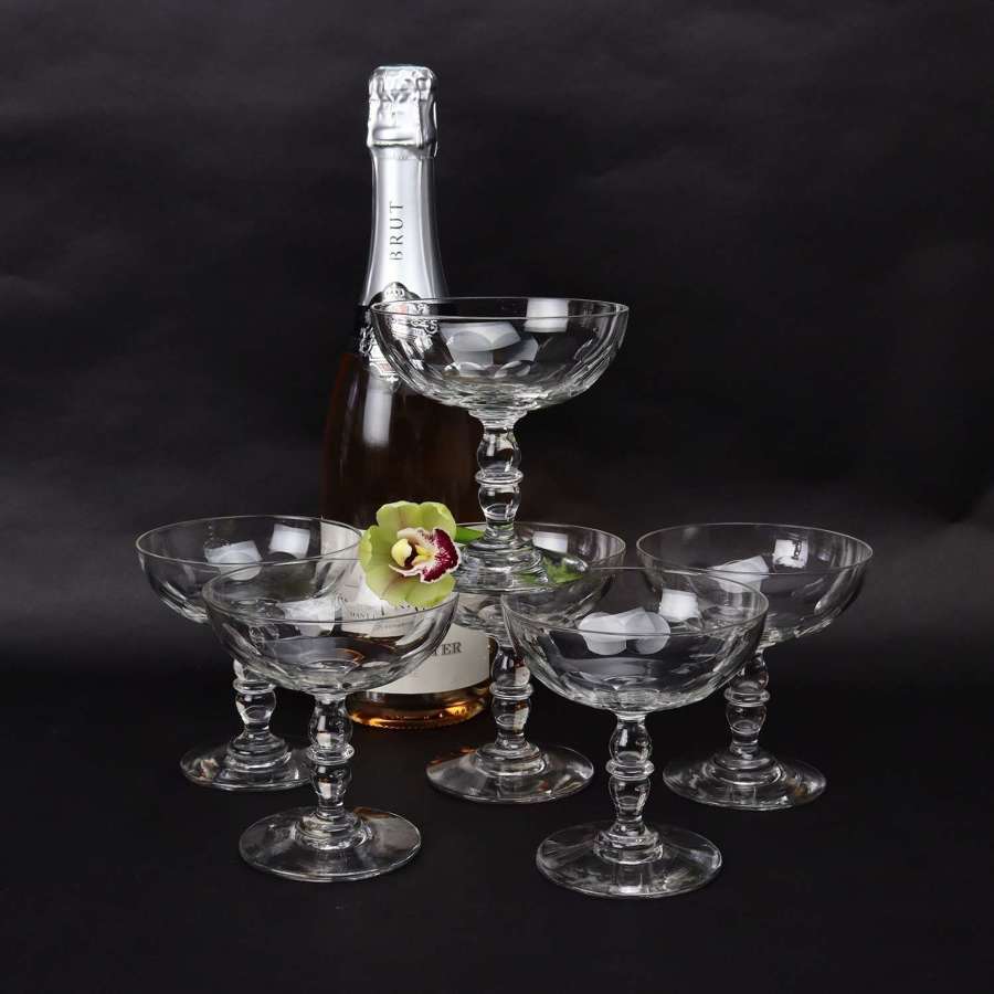 6 French Crystal Champagne Coupes