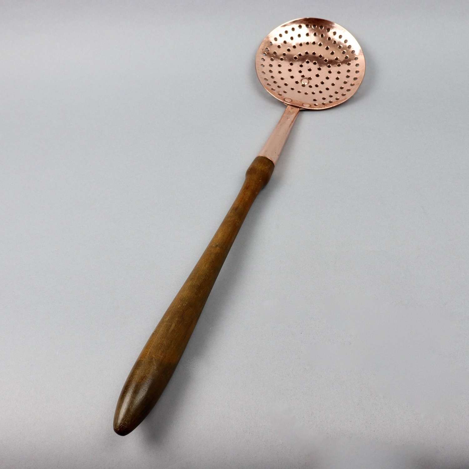Copper Skimmer with Turned Wooden Handle