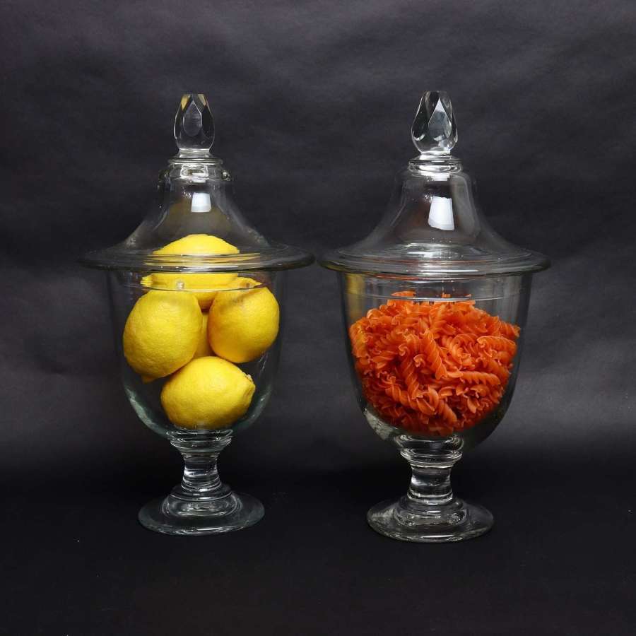 Good Quality Pair of French Crystal Storage Jars