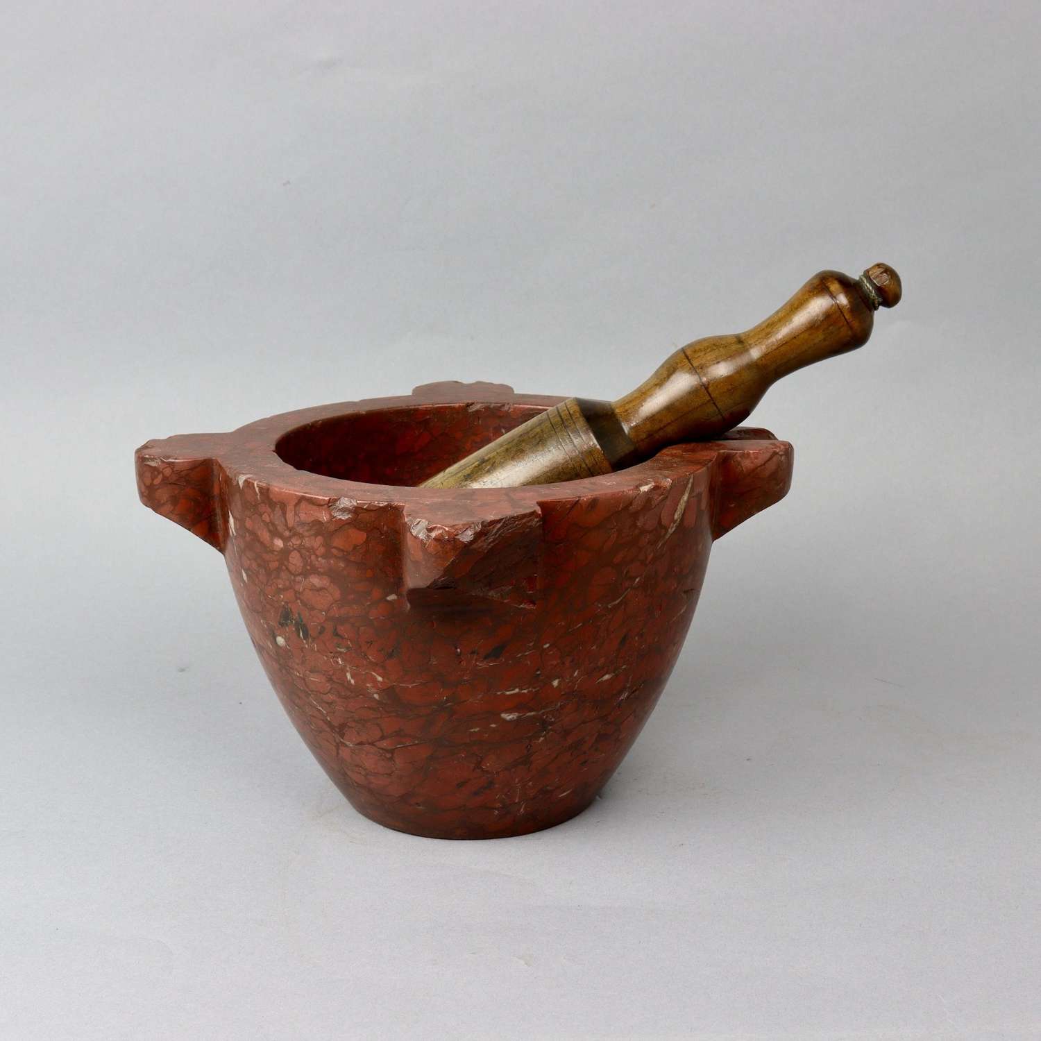 Unusual, Dark Red Marble Mortar with Fruitwood Pestle