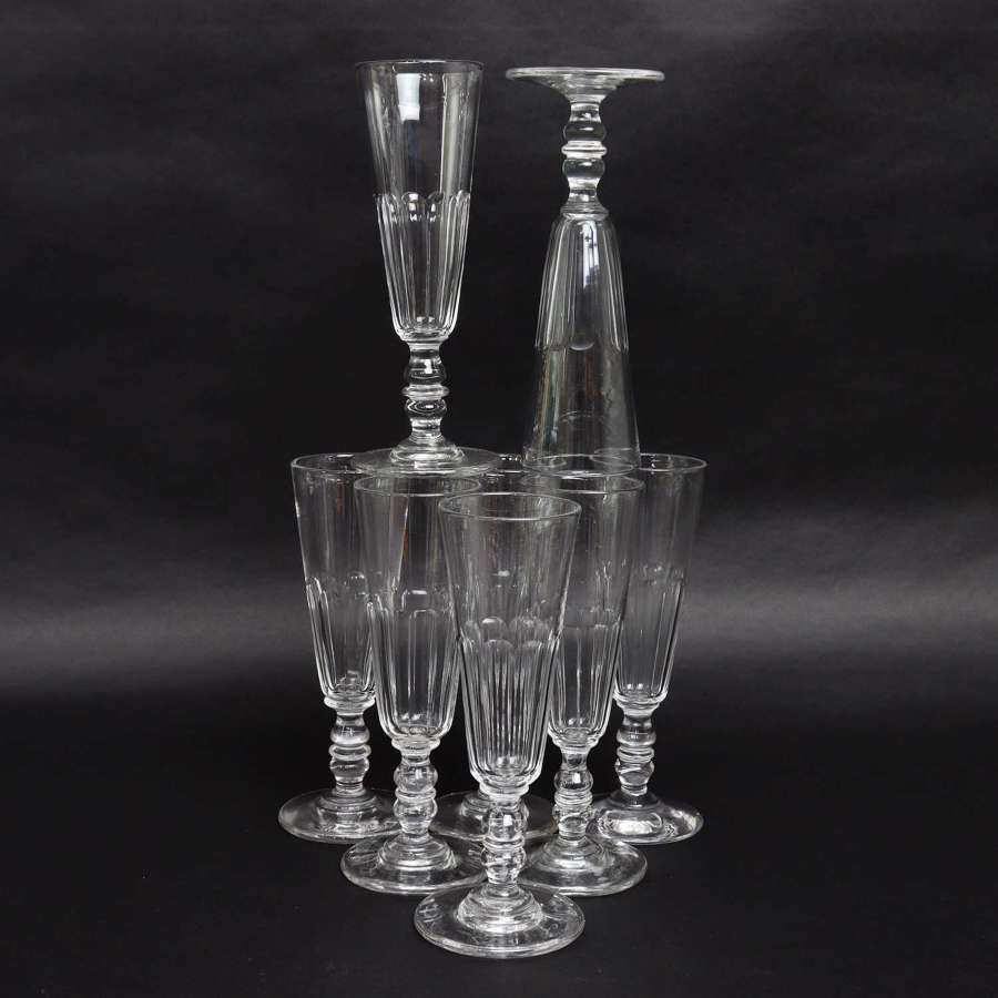 Set of 8, 19th Century, French Crystal Champagne Flutes