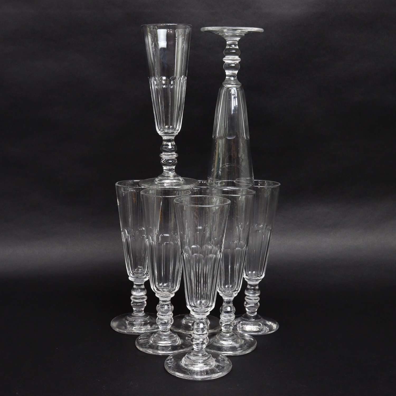 Set of 8, 19th Century, French Crystal Champagne Flutes