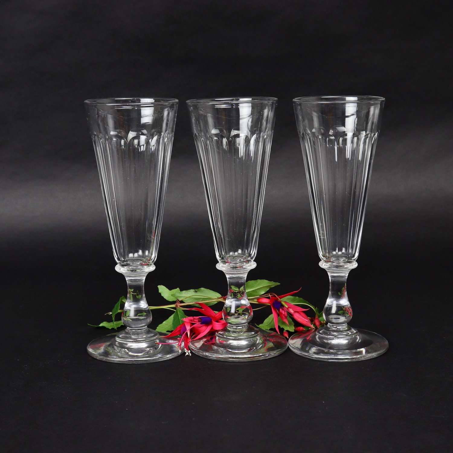 3 Lovely Quality, French Crystal, Champagne Flutes