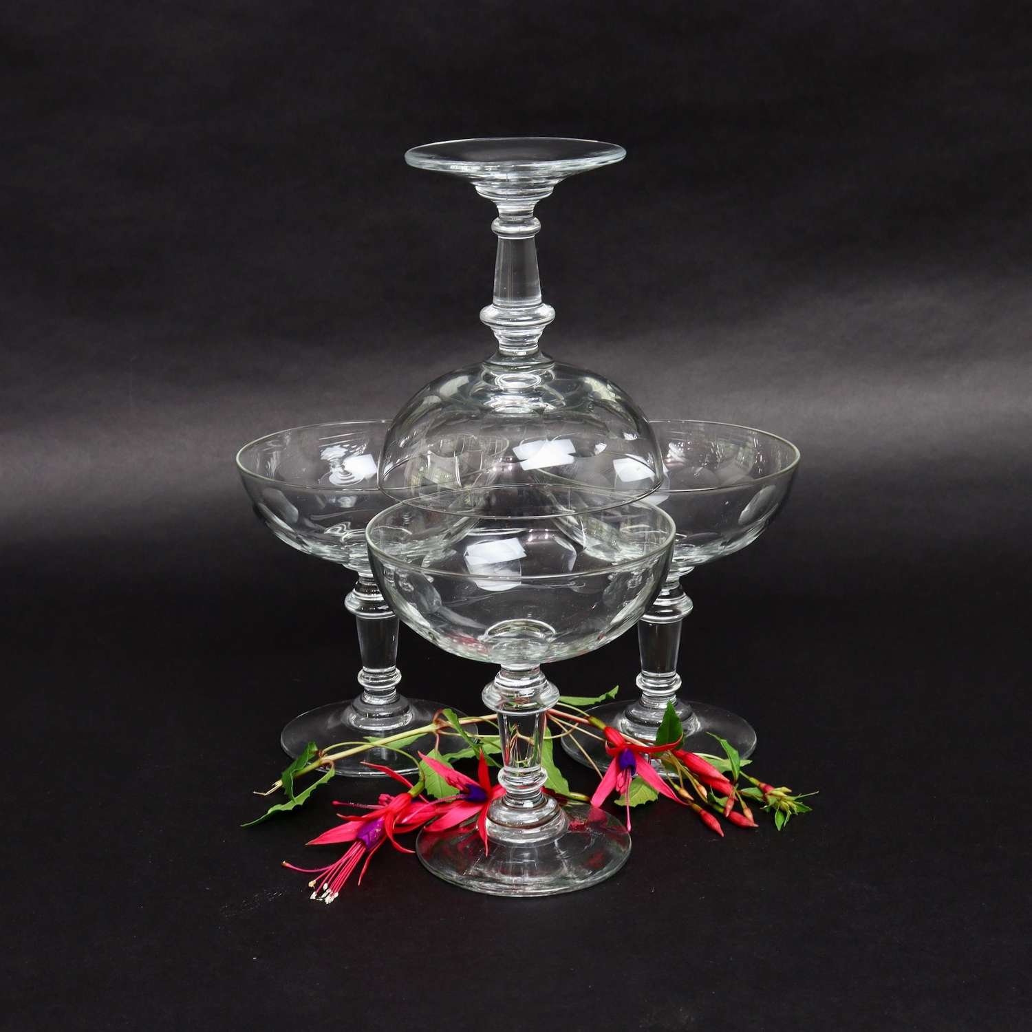 Set of 4, French Crystal Champagne Coupes