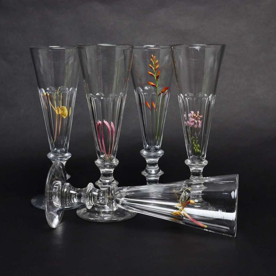 5 19th Century, French Crystal, Champagne Flutes