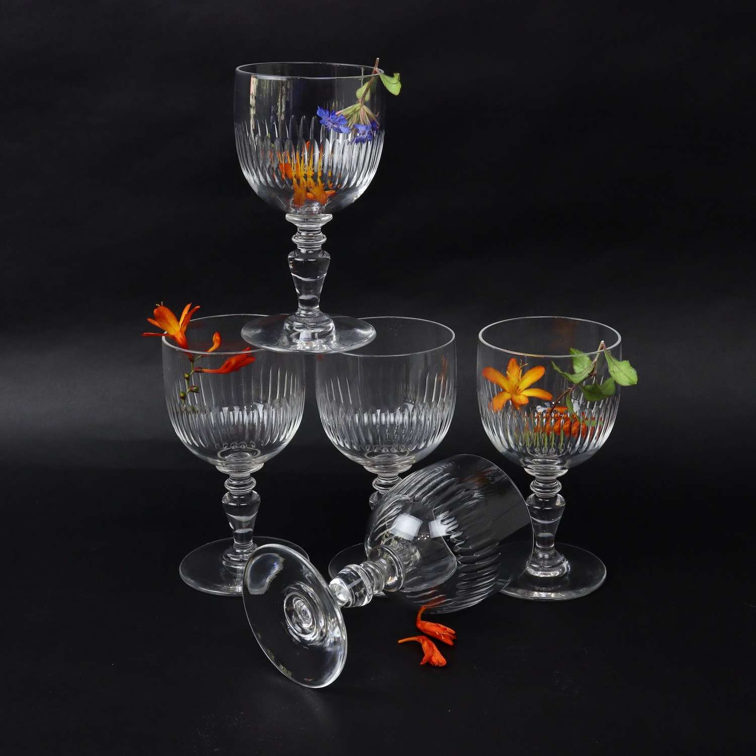 Five French Crystal Wine Glasses