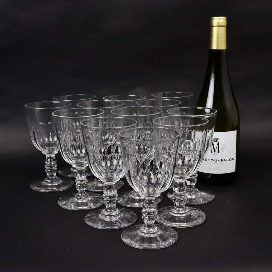 Set of 12, French Crystal Wine Glasses