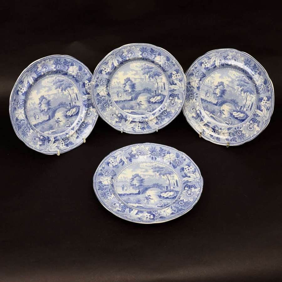 Blue and White Plates Depicting Alnwick Castle