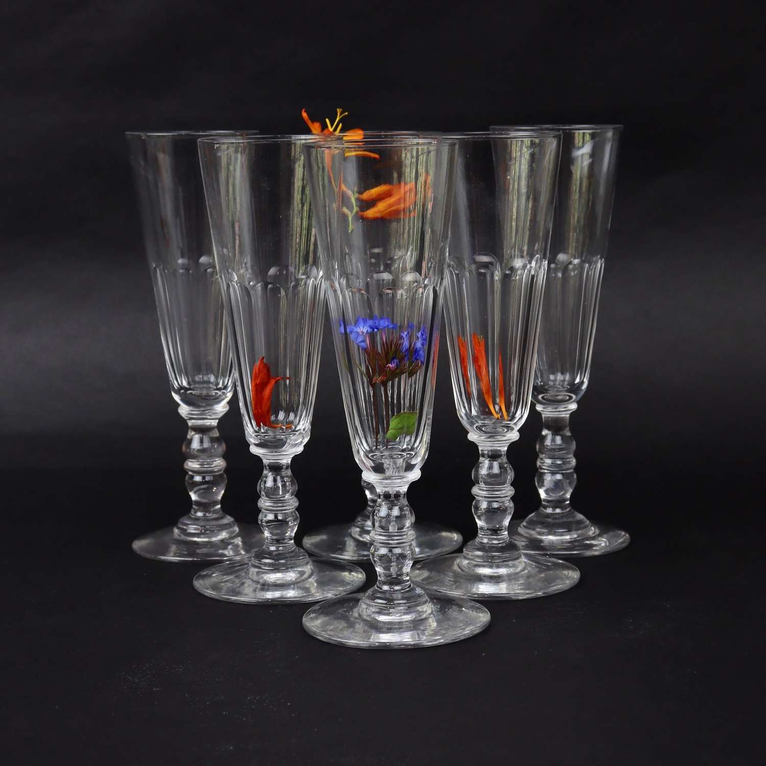 Set of 6, French Crystal Champagne Flutes