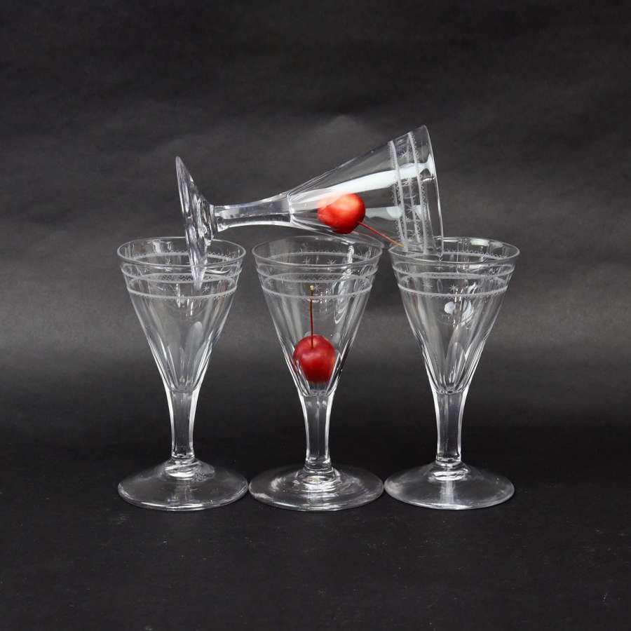 Set of Four English Crystal Wine Glasses