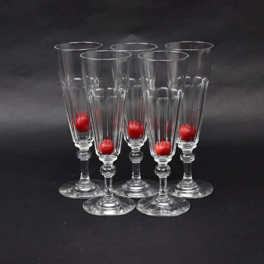 Set of 5 French Crystal Champagne Flutes