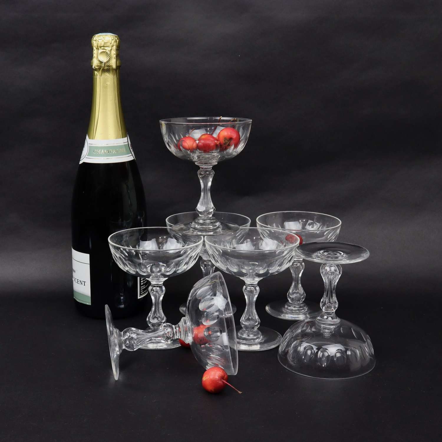 Set of 6 French Crystal Champagne Coupes