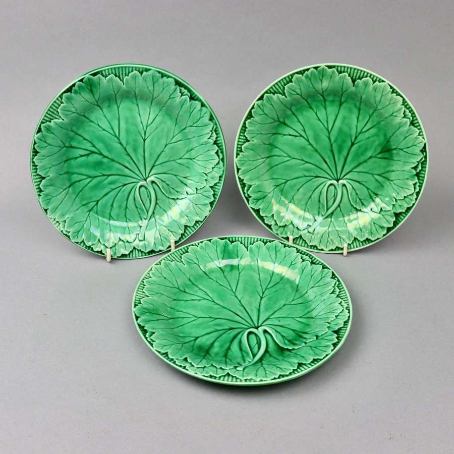 Three Wedgwood Majolica Cabbage Leaf Plates