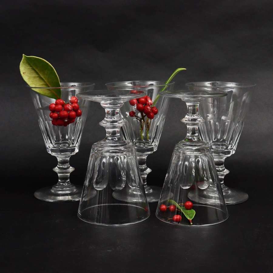 Five French Crystal Wine Glasses