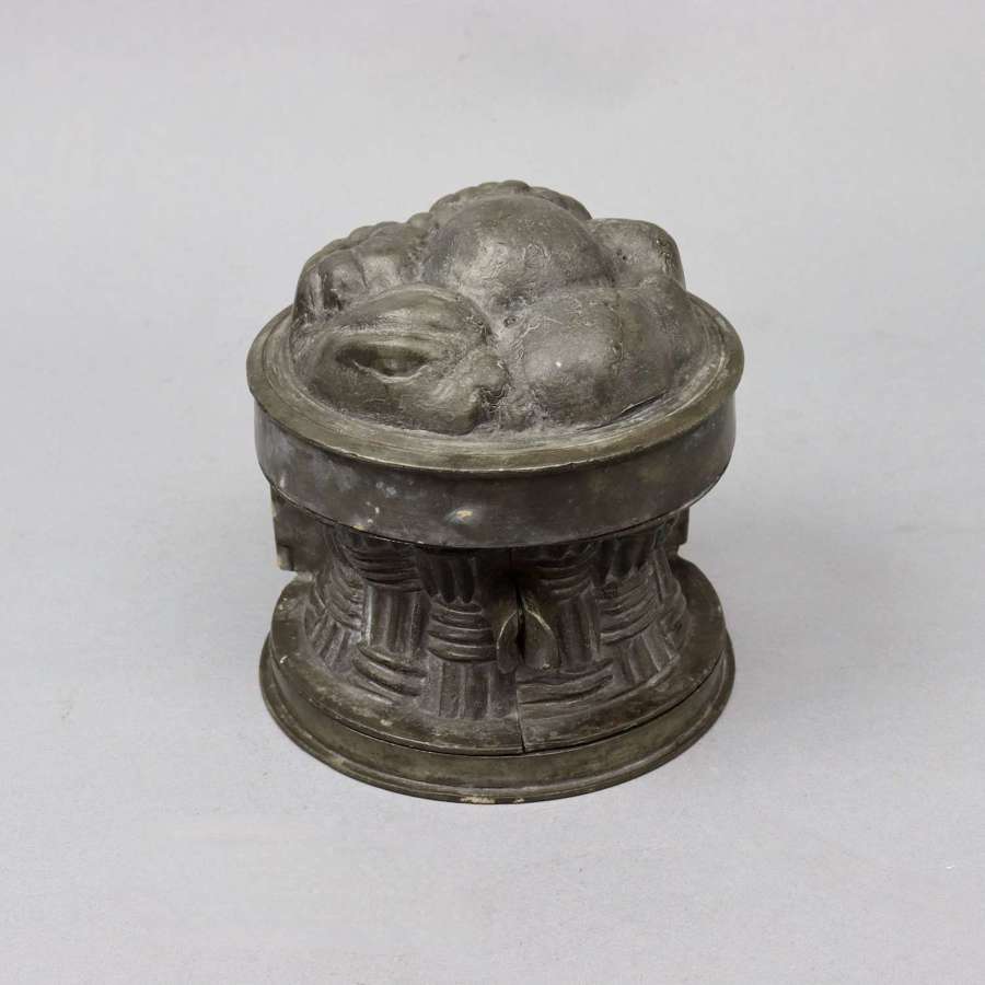Pewter Ice Cream Mould in the shape of a Basket of Fruit