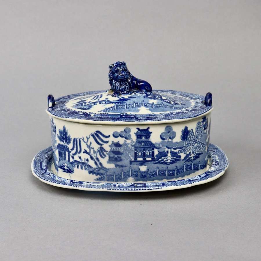 Blue Transfer Printed Butter Dish by Fell of Newcastle