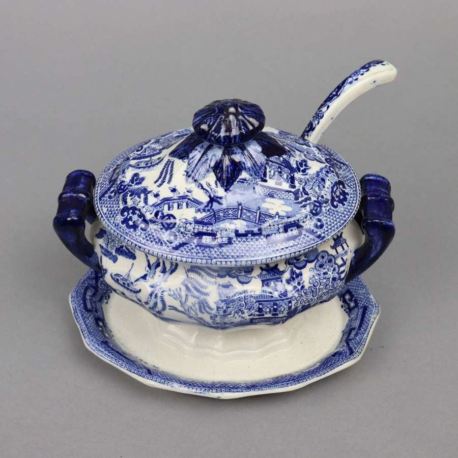 Blue Printed Sauce Tureen by Patterson of Newcastle