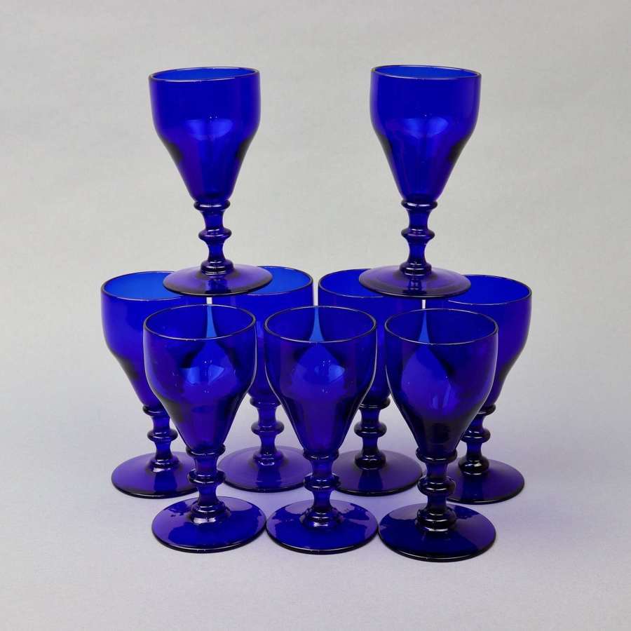 Set of 9 Bristol Blue Wine Glasses