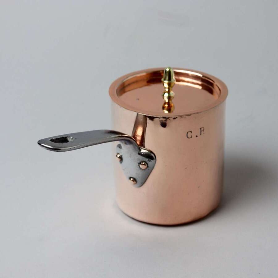 French Copper Basin Marie Pan with Engraved Initials